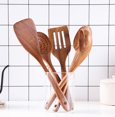 Miniatura 3 de Juego de utensilios de cocina saludables, herramientas de cocina de madera, espátula y cucharas de madera dura antiadherente natural, duradera,