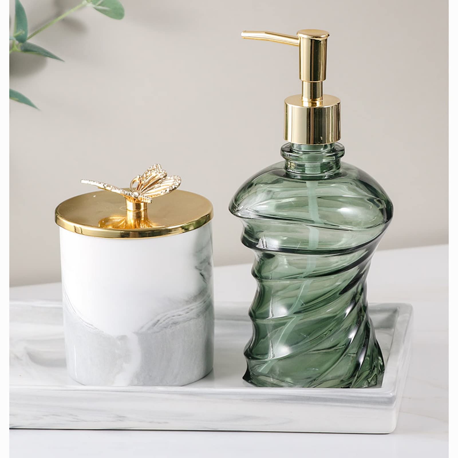 Dispenser di detersivo Liquido per Piatti, flacone in Vetro con Pompa, 390 ml, Contenitore Ricaricabile per Bagno, Lavanderia, Cucina e Piano di Lavoro.