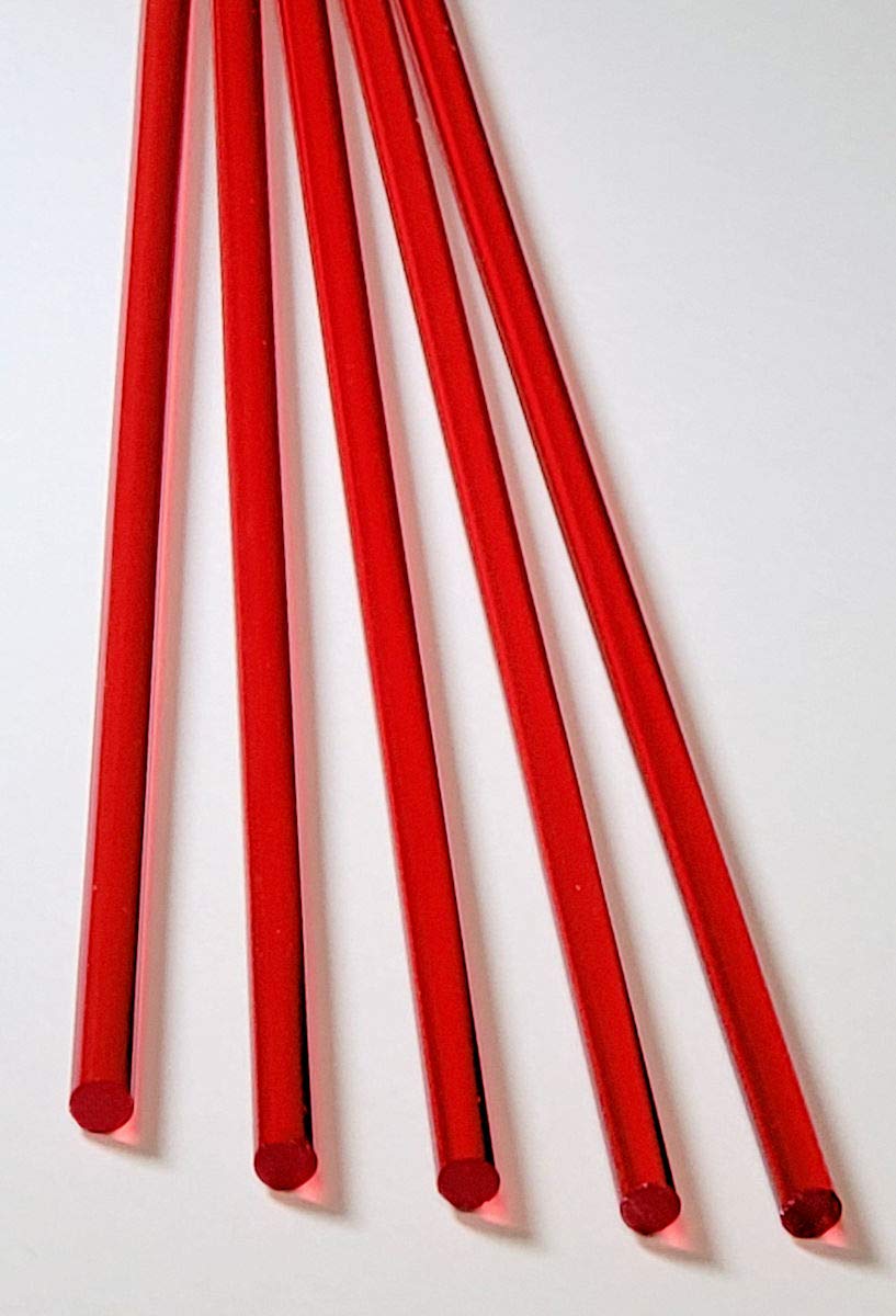 5 Pcs 1/4” Diameter x 18” Inch Long Color RED Clear Translucent Acrylic Plexiglass Rods - .25 Dia - 6.35mm