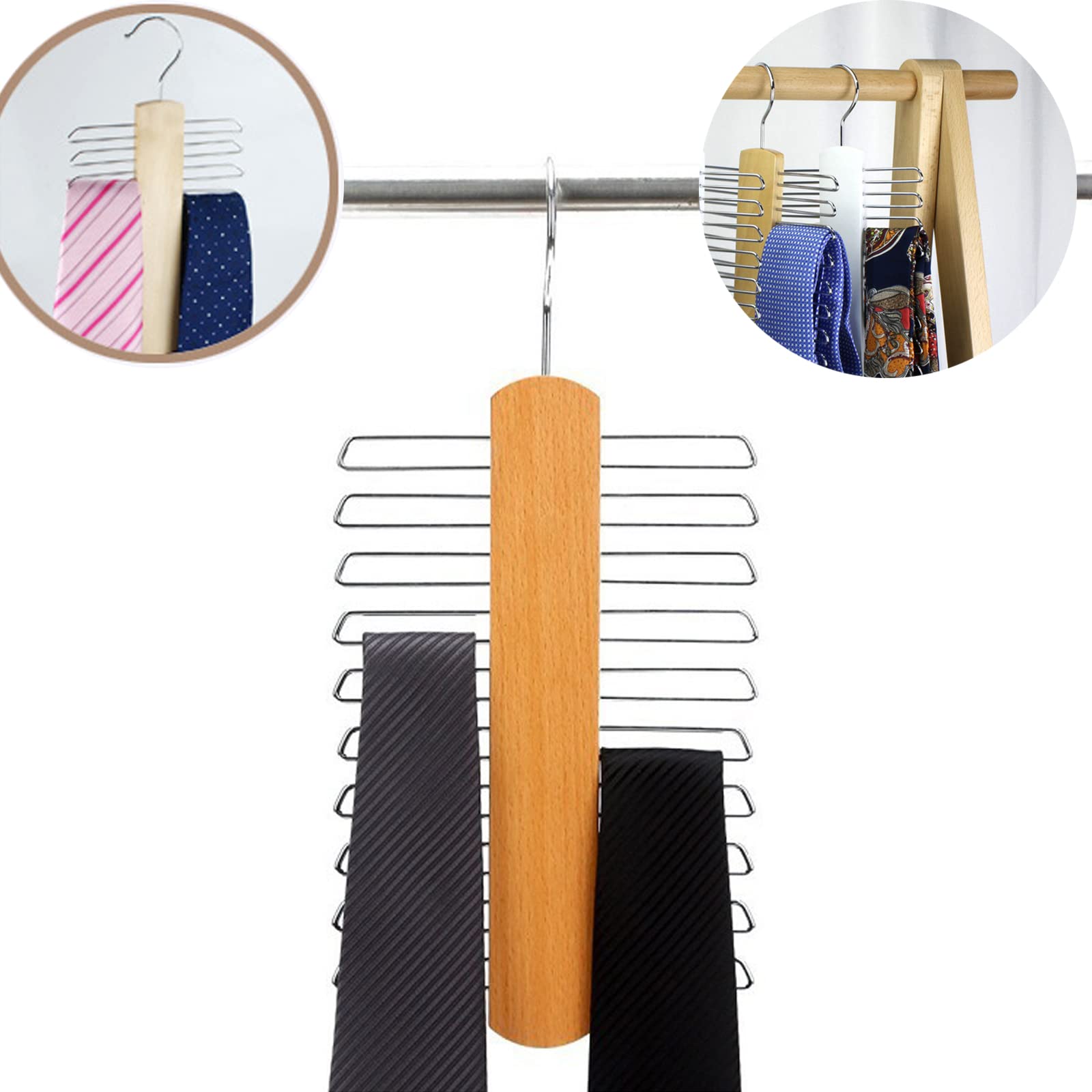 2 Porte-Cravates En Bois Avec 20 Crochets - Range Tes Accessoires