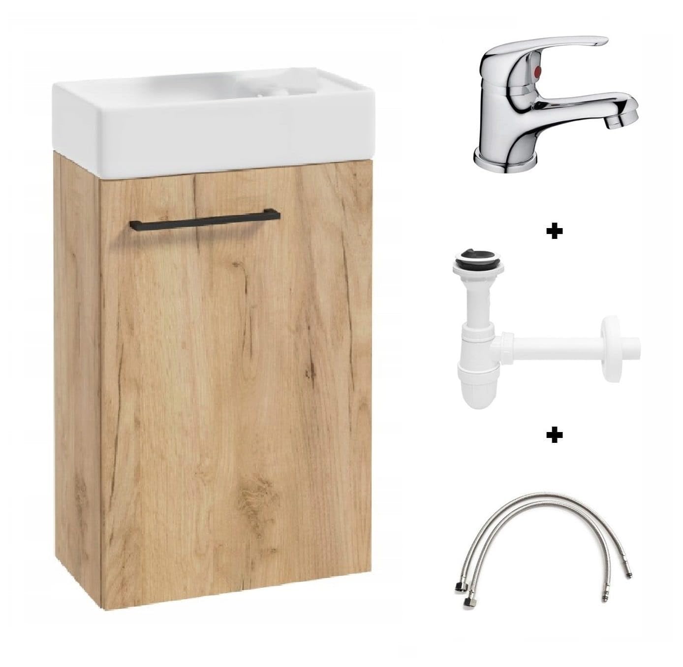 .Deftrans Domodomo Mueble de Baño con Lavabo Armario de Lavabo 40x60x21.3cm Juego de Lavabo de Cerámica Mueble de Pared para Baño Pequeño - Armario Colgante con Lavabo para Baño de Visitas
