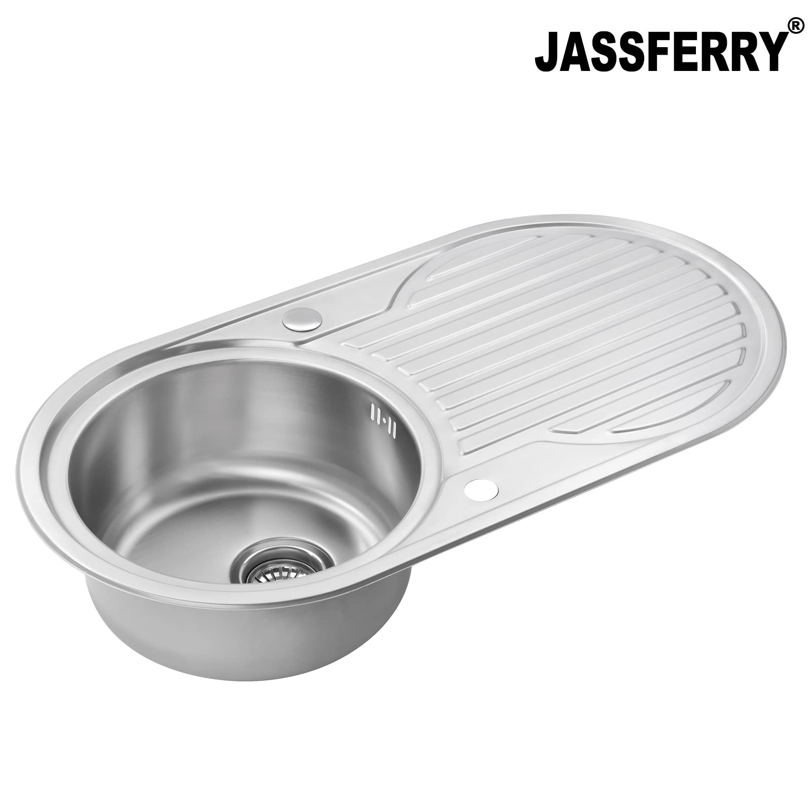 JASSFERRY Round Stainless Steel Kitchen Sink 1 Single Round Bowl Round