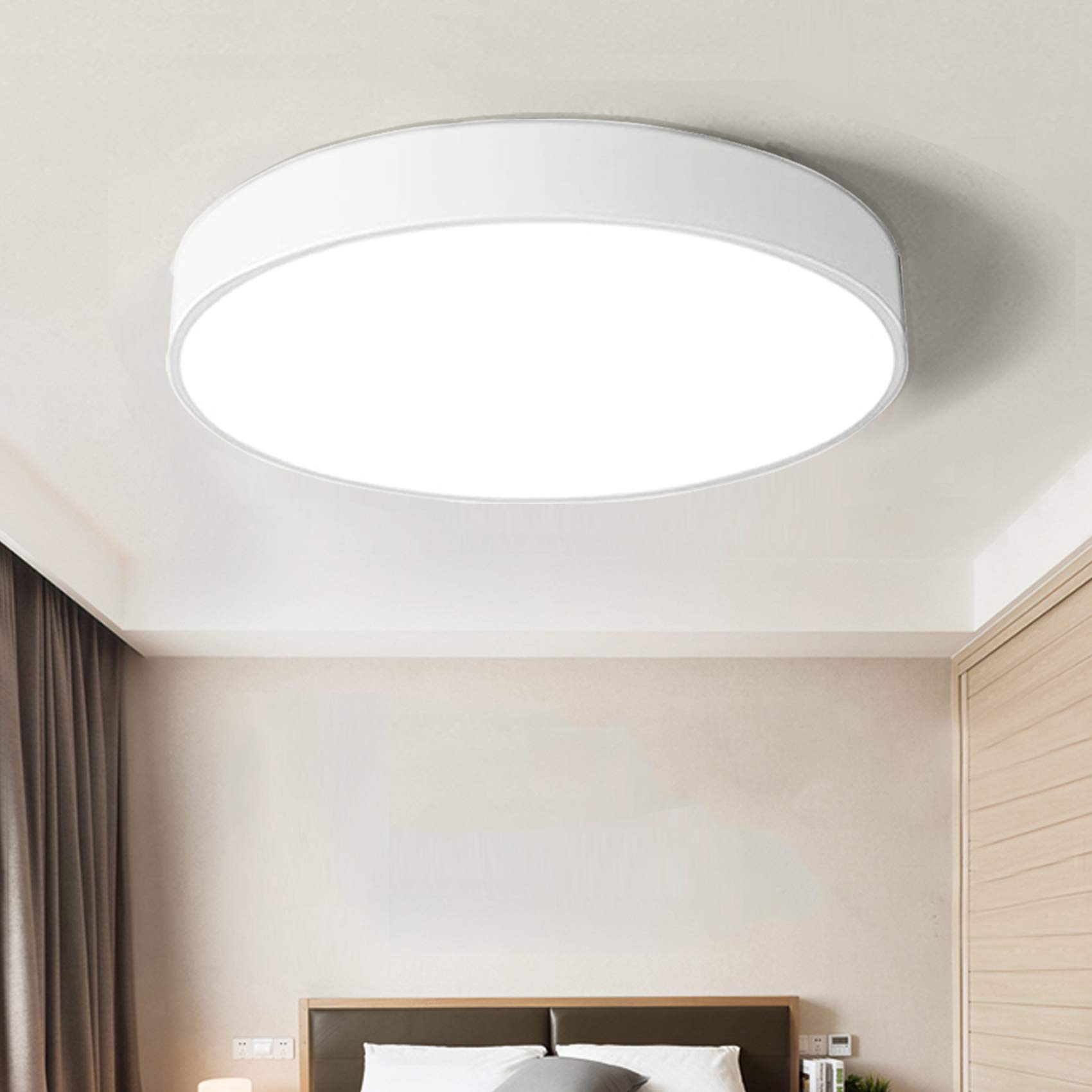 36W LED Deckenleuchte Runde Flach Deckenlampe, Warmweiß 3000K,Metall Leuchte für Wohnzimmer Schlafzimmer Küche Büro Flur Diele (Weiß, Ø400x40mm)