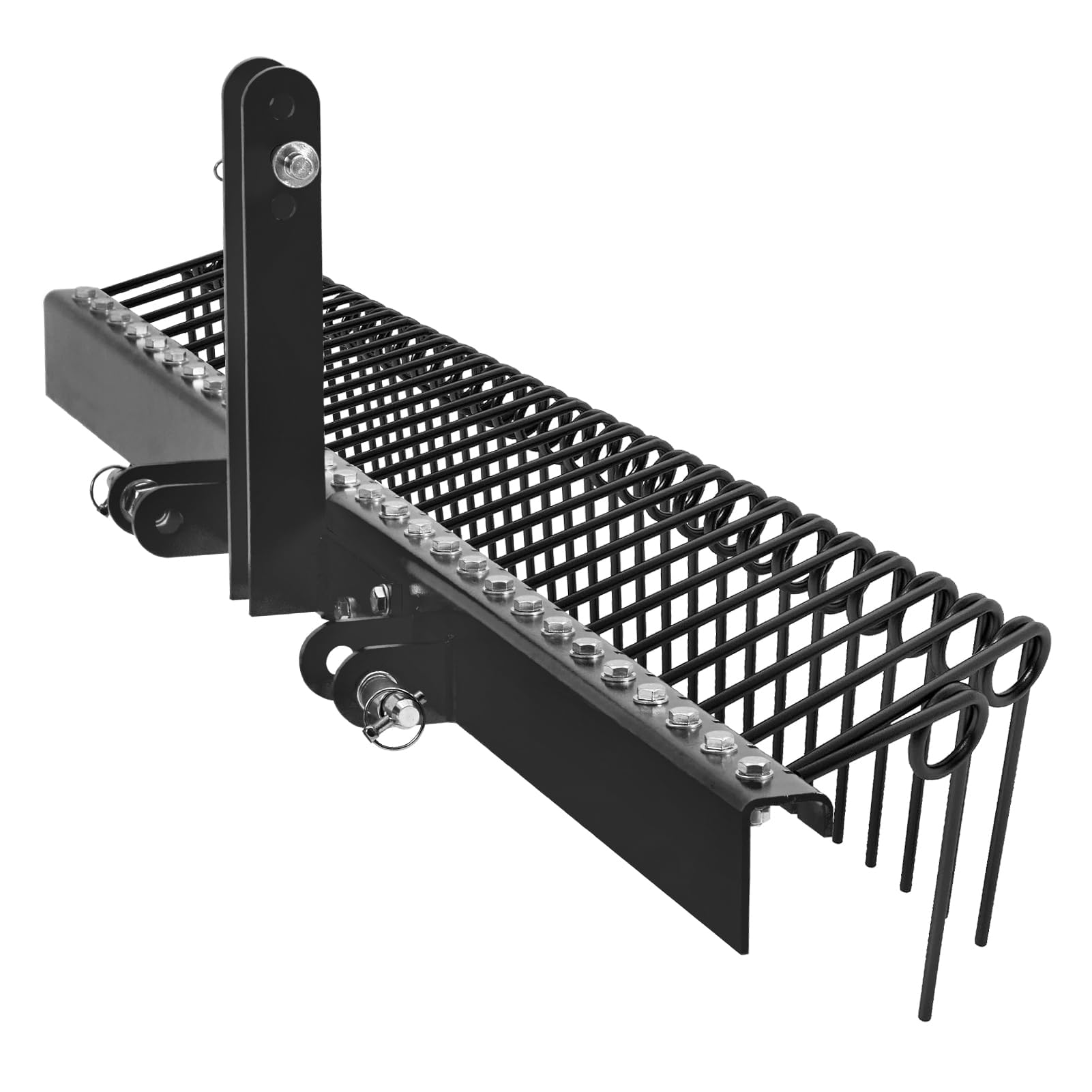 Garvee Râteau Professionnel à Paille De Pin 60 Pouces (152cm) pour Tracteur Cat0/Cat1, 26 Dents à Ressort Robustes en Acier Revêtu, Attelage 3 Points, pour Feuilles Et Gazon