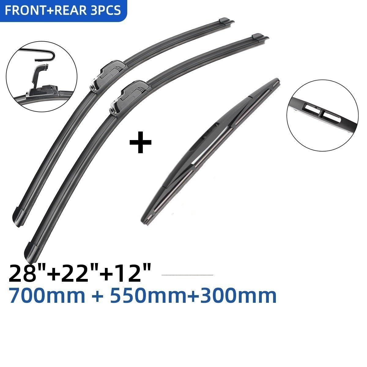 Juego de limpiaparabrisas Para Mitsubishi Grandis 2003-2011 28"+22"+12" 3 piezas escobillas limpiaparabrisas delanteras y traseras parabrisas limpiaparabrisas(9mm J Hooks)