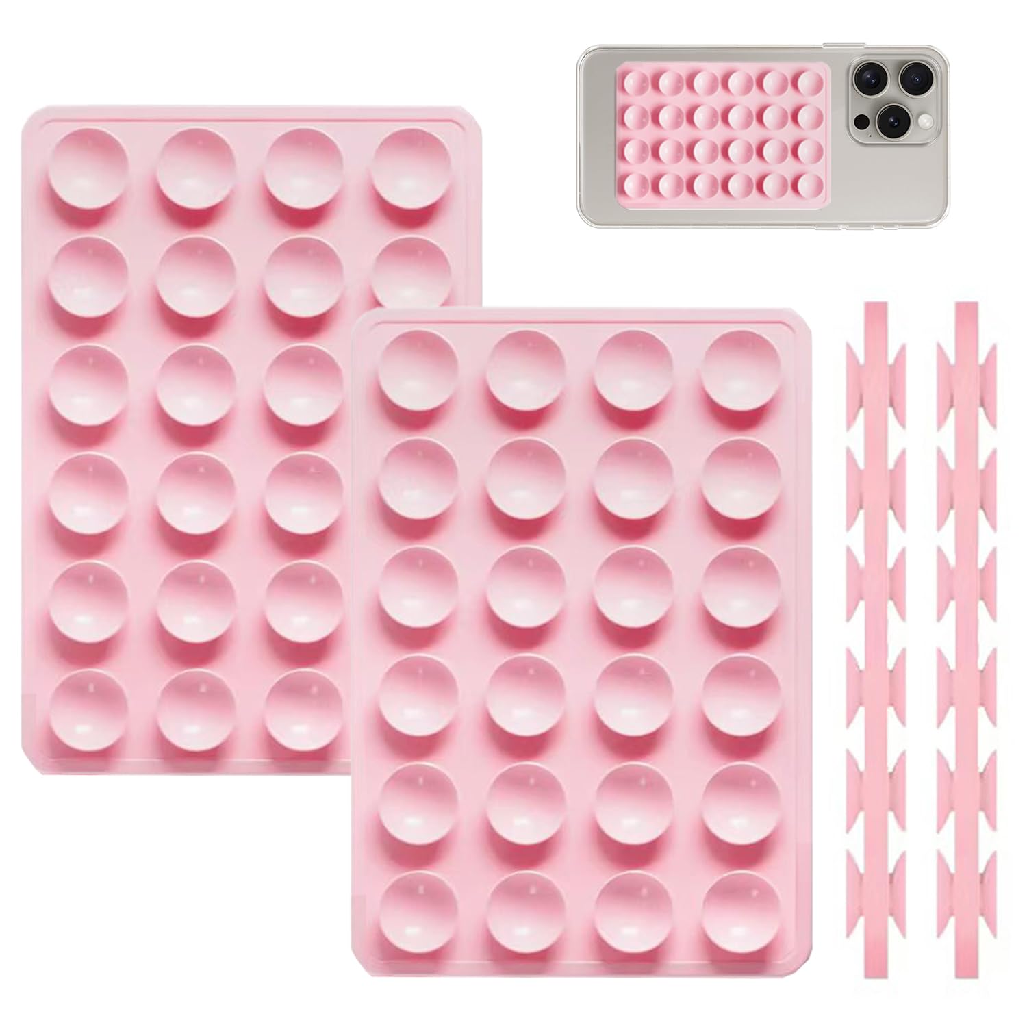 2 Pack Silicone Suction Phone Case Mount, Double Sided, Non Slip Suction Cup Phone Mount, Silicon Sticky Phone Grip for Cell Phone, Hands-Free Phone Accessories Holder for Selfies and Videos, Pink-image-49
