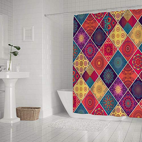 Rideau de douche 182x182 imperméable en tissu polyester à motif oriental coloré
