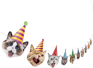 Hooqict Cat Birthday Banner Birthday Party Decorations for Backdrop Cat Happy Birthday Banner Garland Sign for Girls Boys Kids 1st 2nd 3rd Party Supplies Hanging Decor