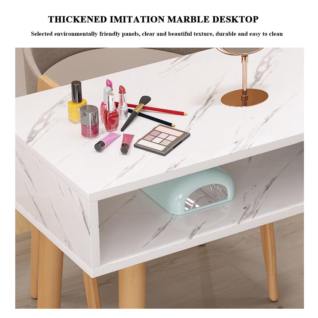 Mesa de manicura Profesional con cajón de imitación de mármol y Patas de Madera Maciza, Banco de Trabajo Ideal para técnicos de uñas (Estilo 1, 120 x 40 x 78 cm)