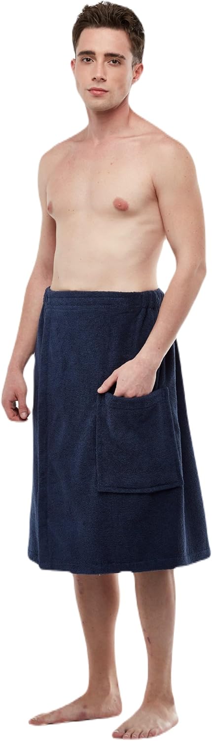 ESKYMODE Mens Terry Cotton Bathrobe Towel, Men's Adjustable Closure Shower Wrap Robe