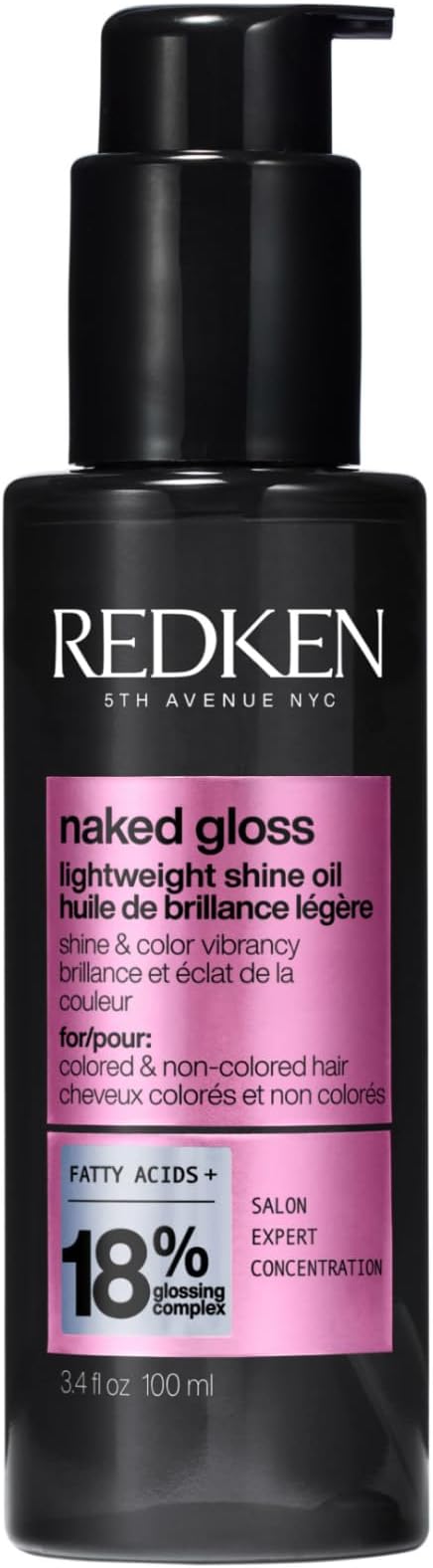 Naked Gloss Shine Hair Oil - Adds Shine & Enhances Color Vibrancy, Lightweight Heat Protectant, Frizz Control, Infused with Omega-9, For Dull or Color-Treated Hair