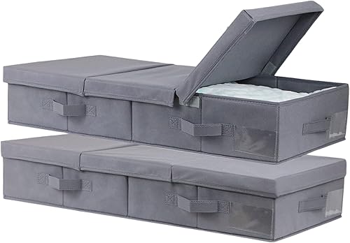 Paquete de 2 contenedores grandes de almacenamiento debajo de la cama con tapa, contenedores de almacenamiento resistentes y plegables debajo de la