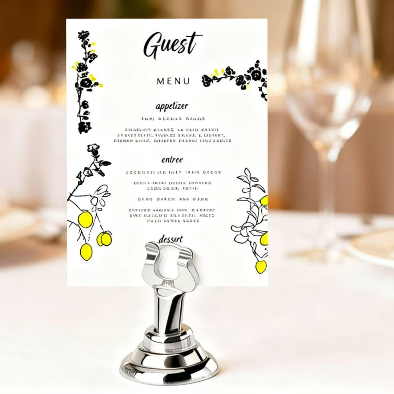 12 soportes para números de mesa, soportes para tarjetas de lugar para mesa, elegante soporte para tarjetas de mesa, ideal para bodas, banquetes, fiestas de aniversario (plateado) (1.5 pulgadas)