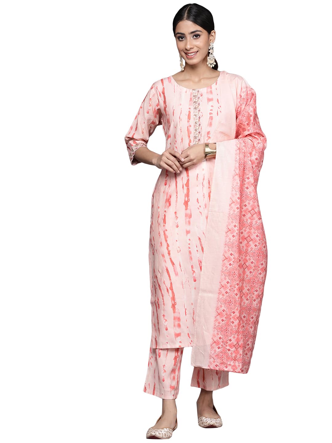 gerua by libas Peach Printed Silk Blend Straight Kurta With Trousers & Dupatta-picture-10