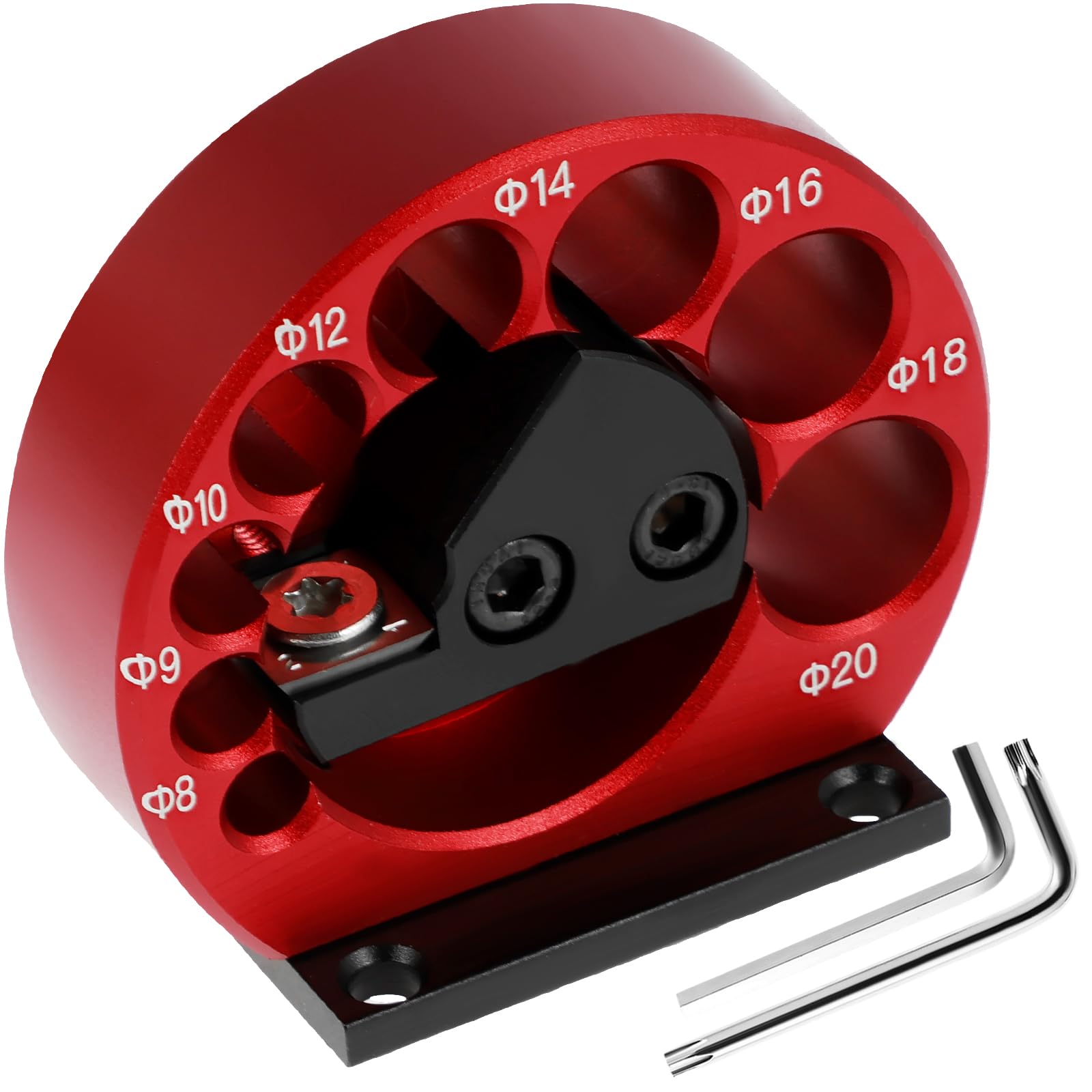 TGDSCHK Dowel Maker Jig with Wrench Adjustable Dowel Maker Cutter 8 Holes 8-20mm Aluminum Alloy Dowel Round Rod Sticks Maker Jig Metric Electric Drill Rod Auxiliary Tool for Round Rod