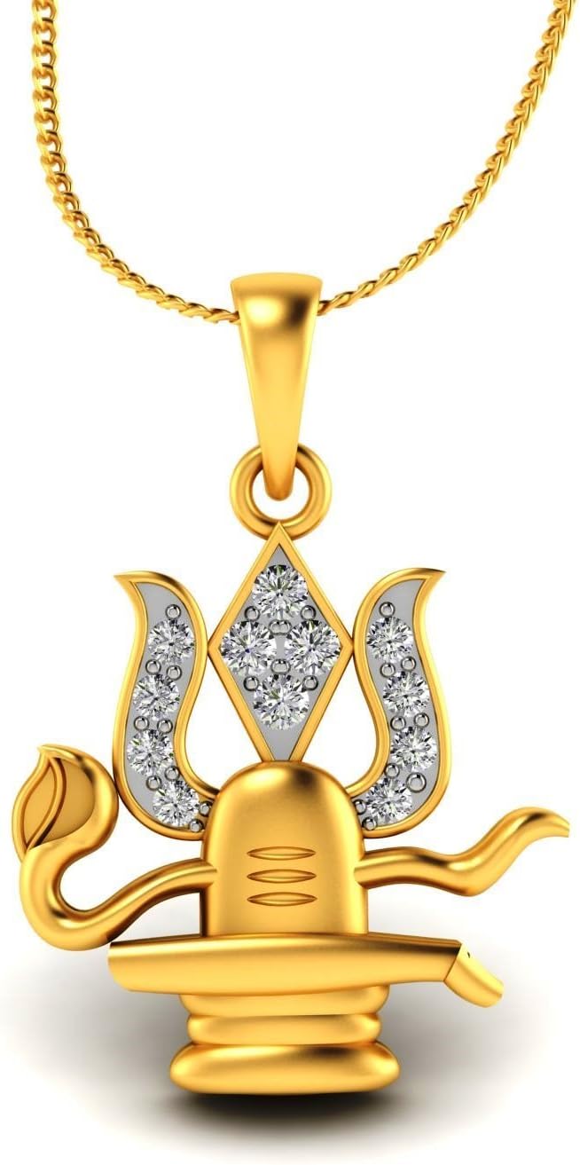 Chandrika Pearls Shiv trishul Gold and Rhodium Plated Alloy God Pendant for Men & Women Made with Cubic Zirconia