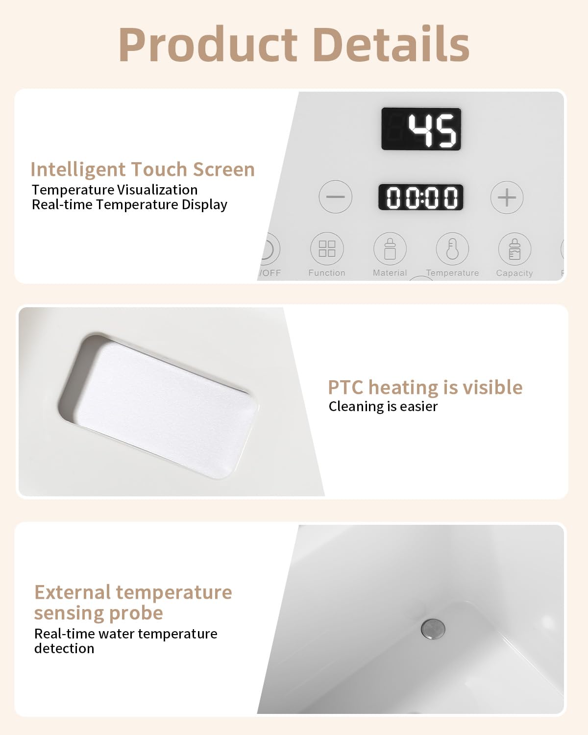 Sterilizzatore per biberon per biberon 8 in 1Fast riscaldamento alimenti per bambini, 2 bottiglie contemporaneamente, sterilizzatore a vapore regolabile per biberon con display LCD