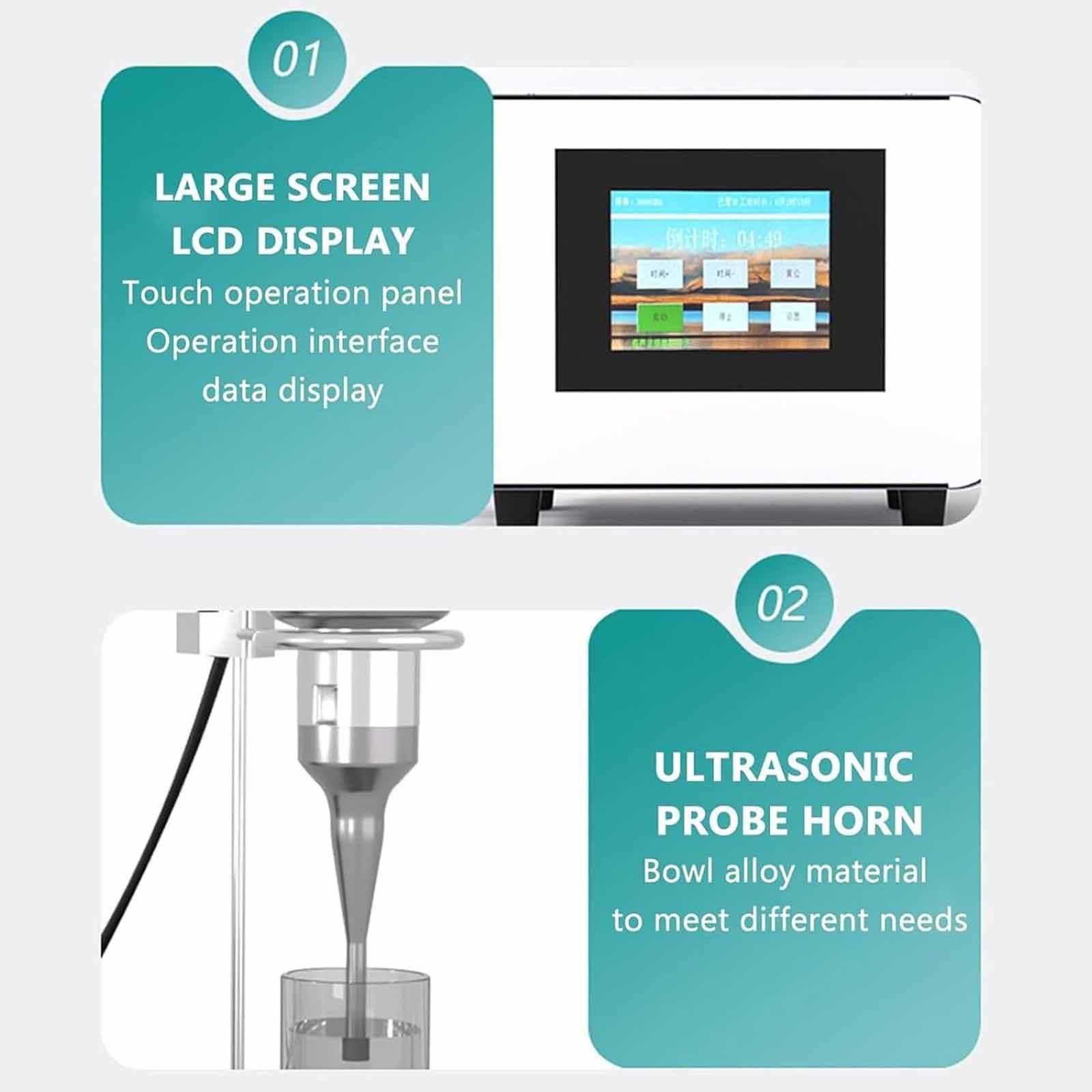 Labor-Homogenisator mit 8 mm Titan-Sonde, 20 kHz Zelldisruptor, 2000 ml Kapazität, 99 Minuten Timer für Emulgierung, Mischen und gleichmäßige Dispersion