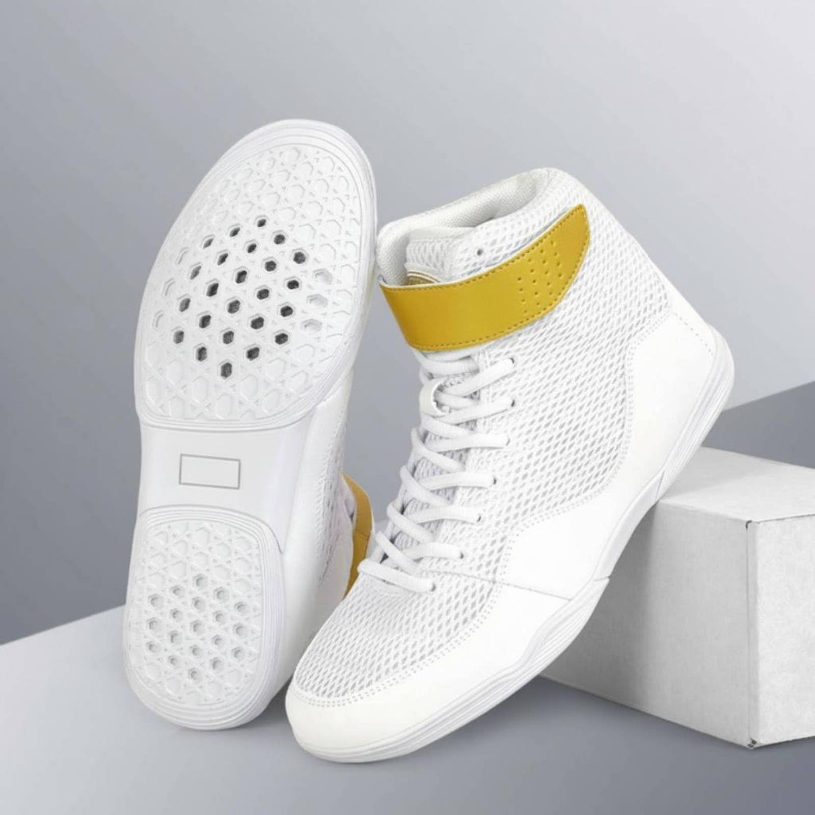Scarpe da Wrestling a Stivaletto Ammortizzanti Stivaletti da Pugilato Traspiranti Scarpe Pugilato Alte Mat Training