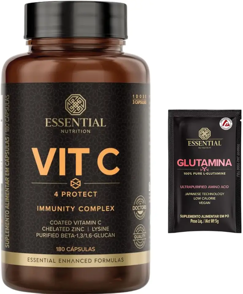 Vit C 4 Protect - Vitamina C - com Lisina e Zinco Quelado - 180 Cáps entéricas - Essential Nutrition + Amostra