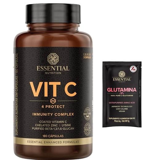 Vit C 4 Protect - Vitamina C - com Lisina e Zinco Quelado - 180 Cáps entéricas - Essential Nutrition + Amostra