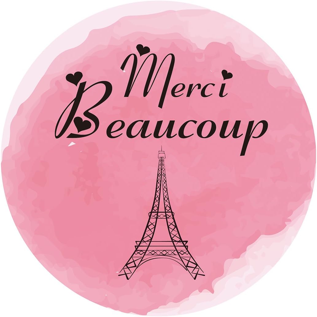 MAGJUCHEMAGJUCHE Paris Thank You Stickers, Merci Beaucoup Pink Girl Baby Shower or Birthday Party Favor Sticker Labels, Eiffel Tower, 2 Inch Round, 40-Pack