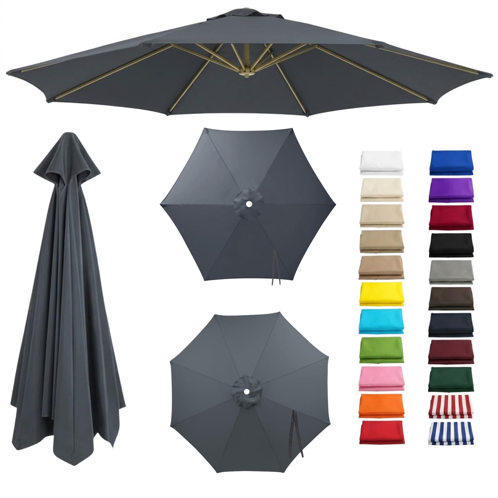 Patio Umbrella Replacement Cover for Cantilever Sunshade 6/8 Arms, 2.0m 2.5m 2.8m 3.3m 4.0m Garden Parasol Canopy Fabric Waterproof, Umbrella Replacement Cover(Gray,6-RIBS-8.8FT/2.70m)