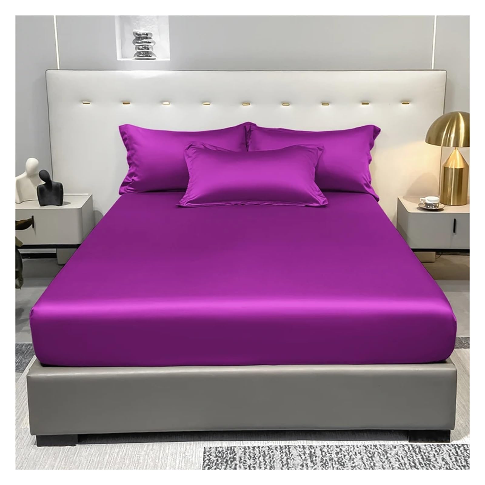 Drap housse en satin violet pour une ambiance de chambre cocooning et douce