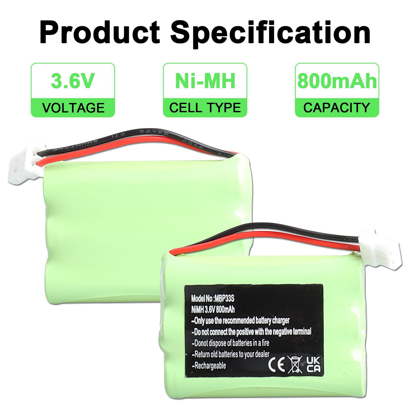 Batteria di ricambio Ni-MH per baby monitor da 3,6 V, 800 mAh, per Motorola MBP36S MBP36 MBP481 MBP482 MBP483 VTech BM5463 Baby Monitor Surveillance, Babyphone GP80AAAHC3BMX HRMR03 batteria AAA