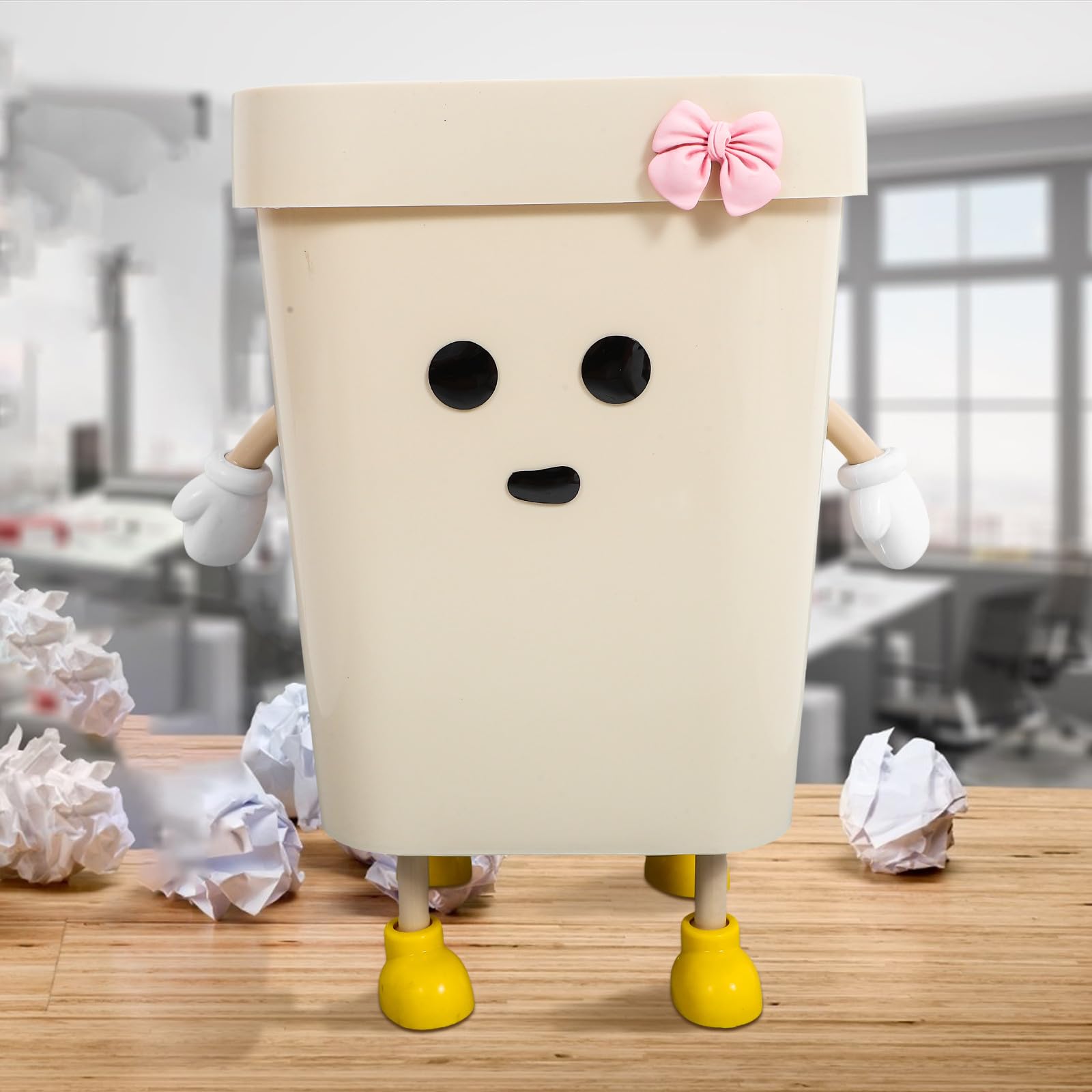 Multifunktionaler Multifunktions Mülleimer 12l aus Pp Kunststoff Kompakt und Stilvoll für Büro und Badezimmer Beige ohne Deckel Kreative Cartoon Dekoration