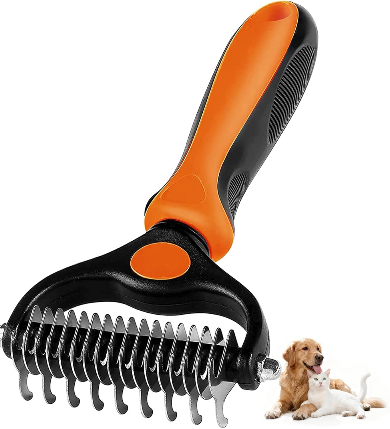 VIGIME Undercoat Rake for Dogs Cats, Dog Shedding Brush for Long Haired Dogs, Double Sided Dog Deshedding Brush, Pet Grooming Tool for Dematting - Orange