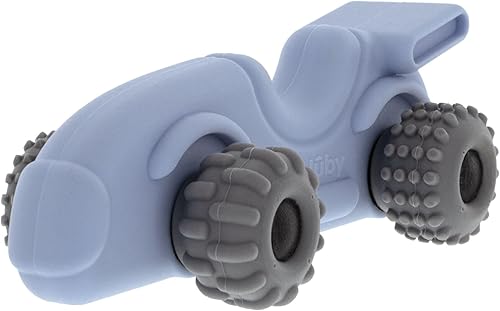 Nuby Juguete mordedor de silicona para bebés – Coche de dentición texturizado con ruedas móviles, fácil de sostener, alivia las encías doloridas,