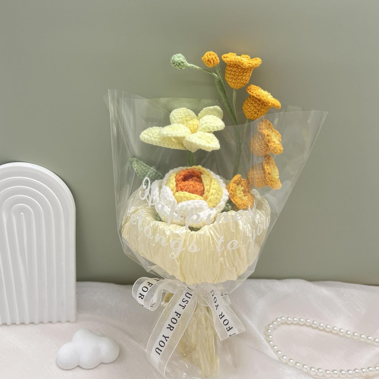 JOMODECOR ハンドメイド かぎ針編み チューリップブーケ 鉢植え植物 ニット人工フォーエバーフラワー 絶妙なポット付き 友達や女性や子供へのギフト、ホーム : JOMODECOR ハンドメイドかぎ針編みローズチューリップ