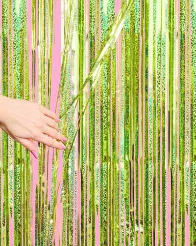 Image of xo, Fetti 2pk Lime Green Foil Curtain | Last Pickle Bachelorette, Margarita | Party Decorations, Party Supplies, Birthday Photo Booth, Margarita Bach Decor, Bridal Shower Backdrop