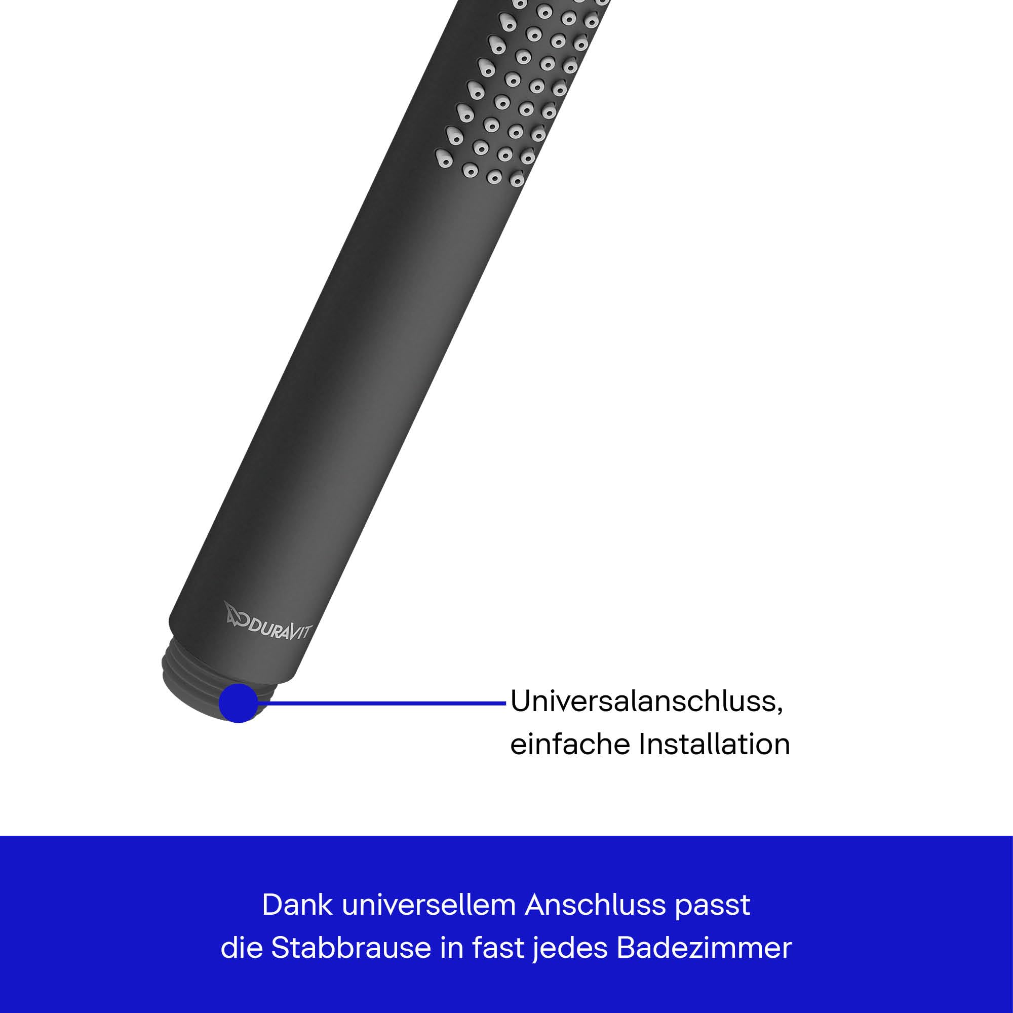 Duravit Universal Stabbrause, Duschkopf mit Strahlart Rain, Duschbrause rund, Handbrause mit reinigungsfreundlichen Silikonnoppen, Schwarz Matt