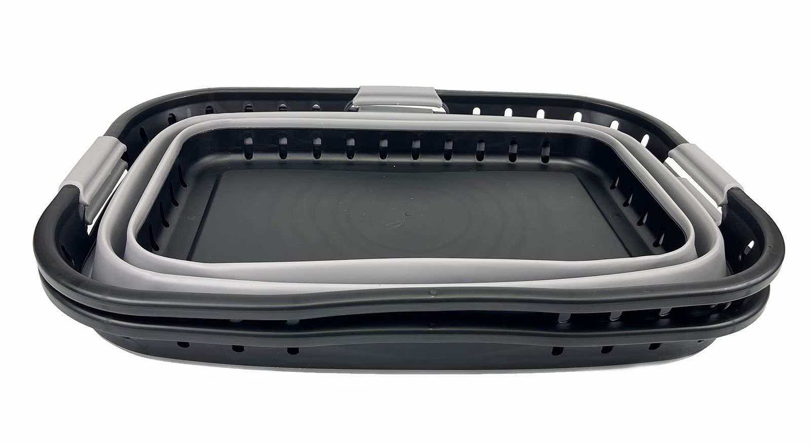 SAMMART 44L Zusammenklappbarer Kunststoff-Wäschekorb – Faltbarer Pop-Up-Aufbewahrungsbehälter–Tragbare Waschwanne–Platzsparender Wäschekorb, Wasserkapazität: 35L (Schwarz/Grau (2er-Set))
