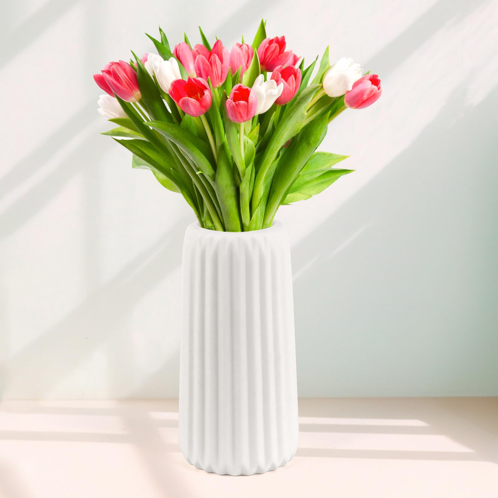 Jarrones Decorativos Modernos, Jarrones en Blanco 20 cm, Jarrón para Hierba de Pampas, Jarrone de Cerámica, Jarrones Decorativos para el Hogar, Salón, Mesa de Comedor, Decoración de Oficina