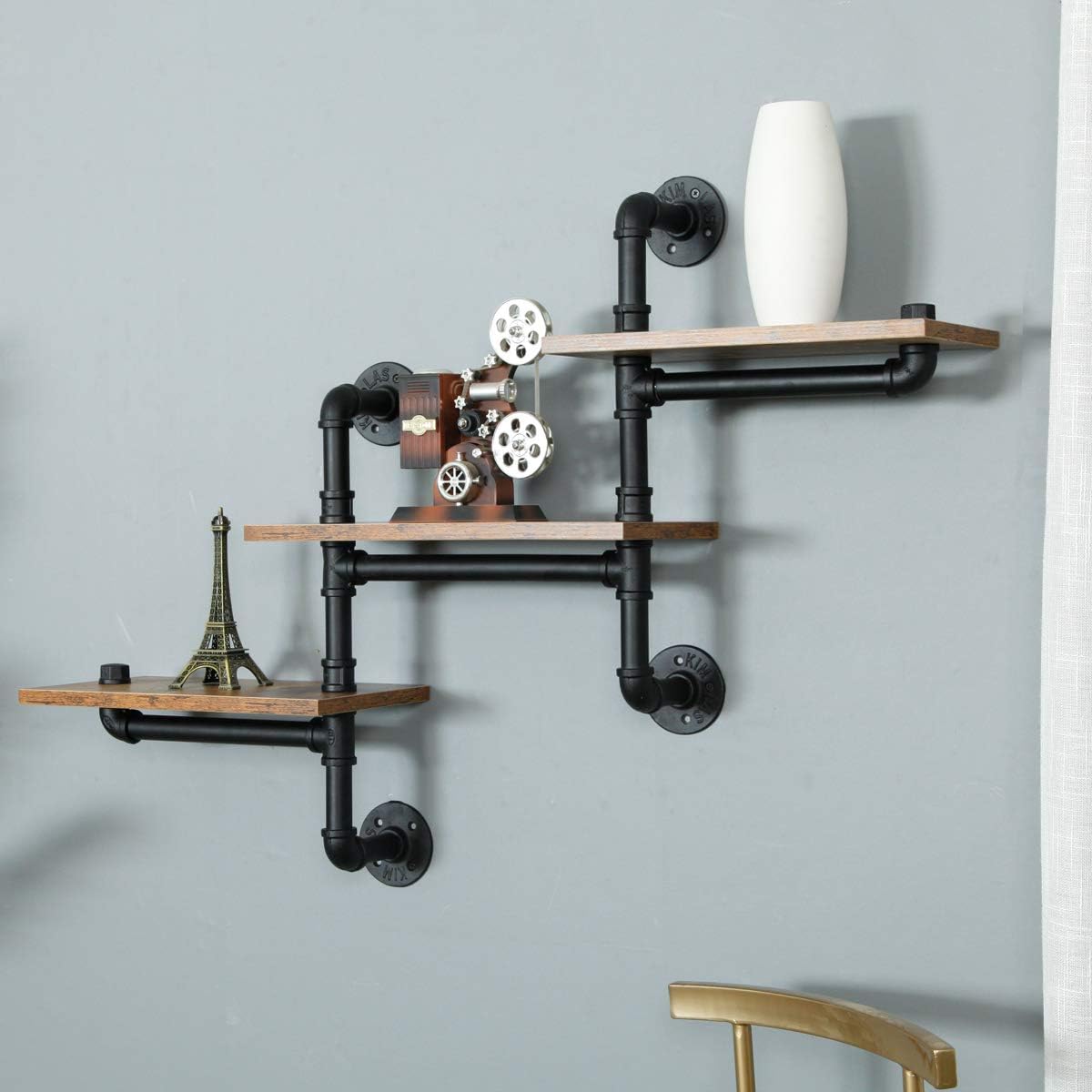 Industrial Pipe Shelving, Pipe Shelves with Wood Planks, Floating Shelves Wall Mounted, Retro Rustic Industrial Shelf for Bar Kitchen Living Room… - Image 2