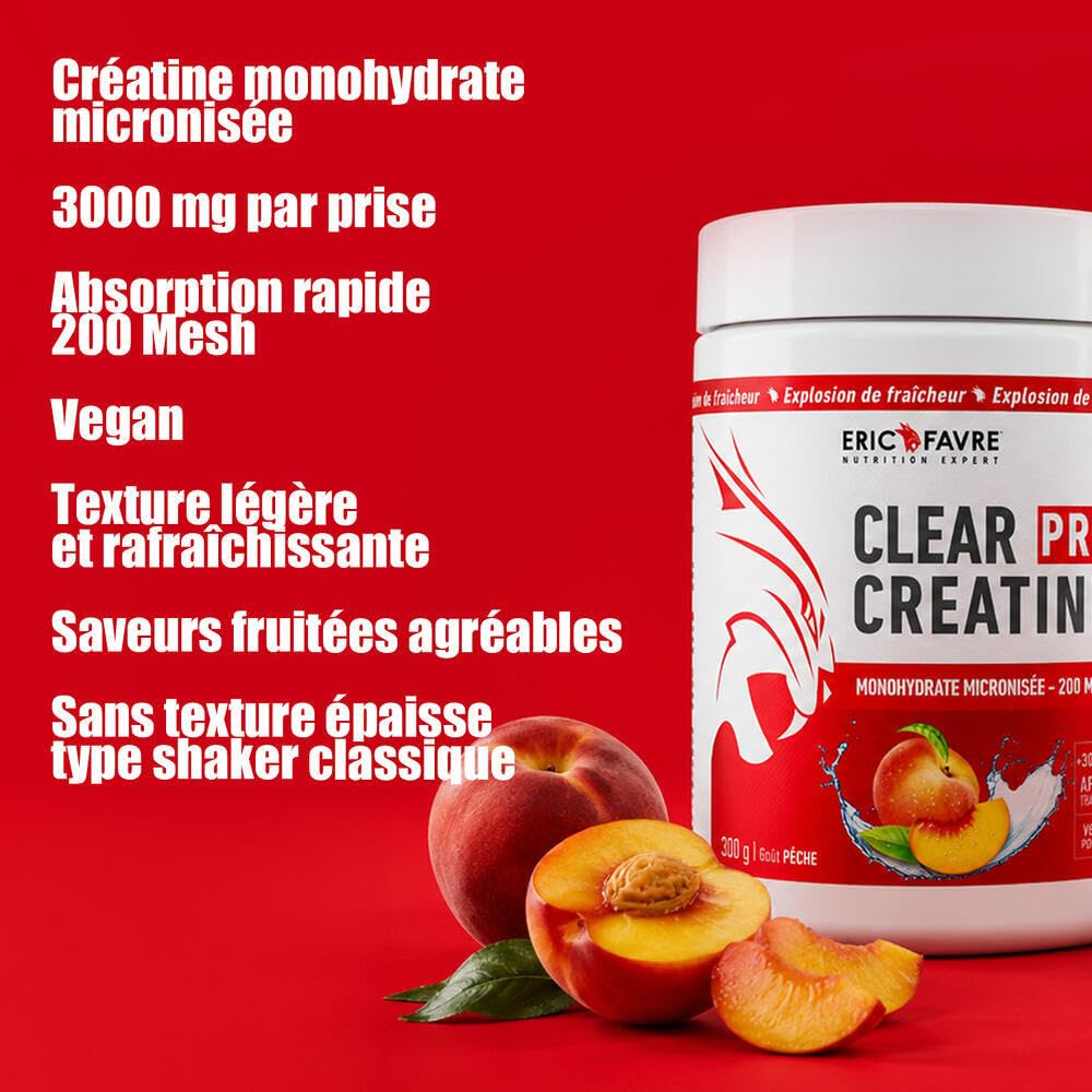 CLEAR PRO CREATINE - Créatine Monohydrate Pure - Améliore Force, Endurance & Récupération - Haute Assimilation, Idéale pour Efforts Intenses - Texture Claire - 300g - Saveur Ananas - Eric Favre