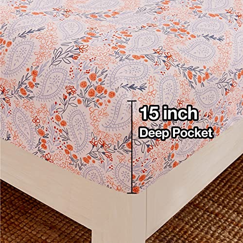 Image of JSD Pink Paisley Floral Printed Queen Sheet Set Extra Deep Pocket | 4 Piece Soft Microfiber Sheets, OEKO-TEX Certified, Easy Care