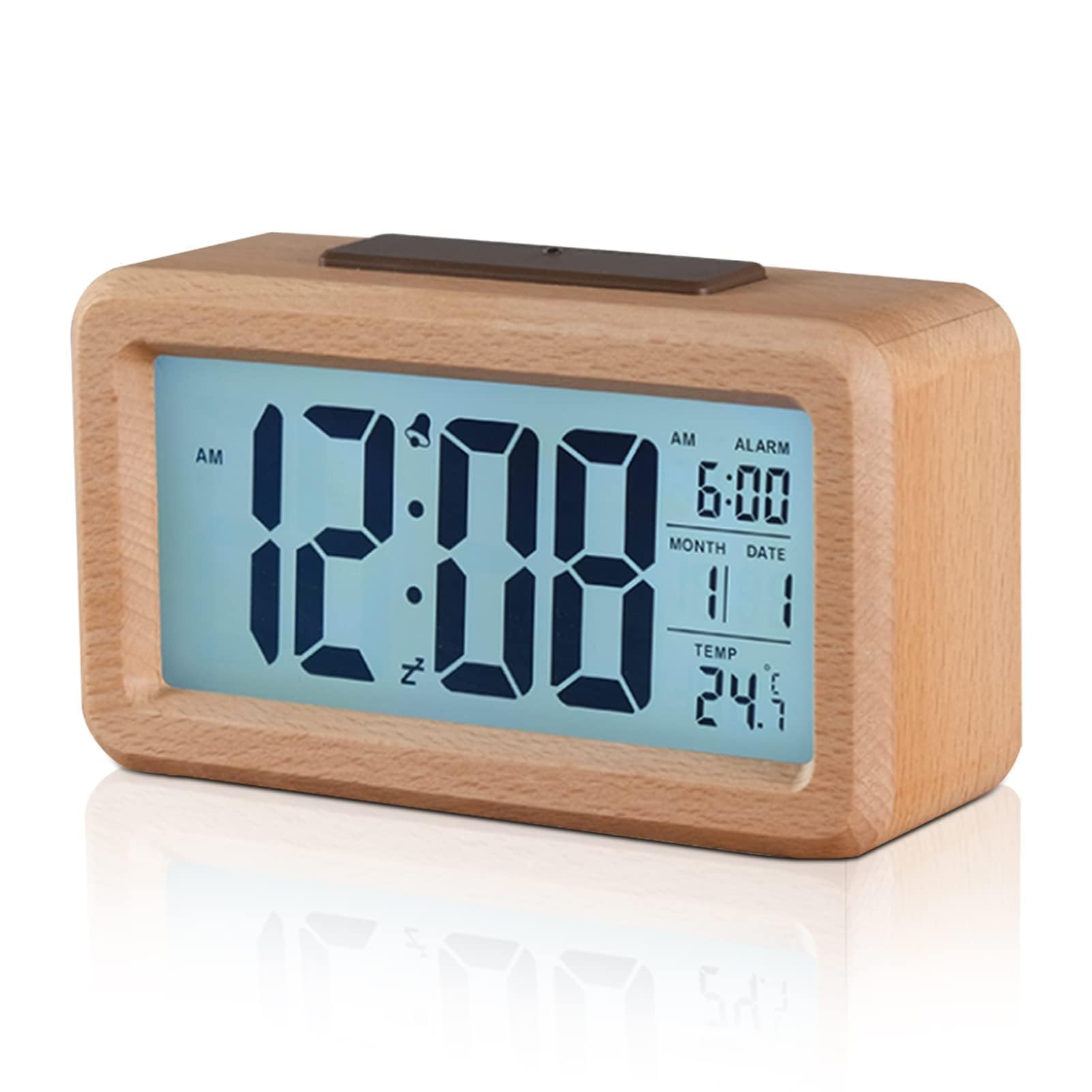 HERCHR Reloj de Escritorio, Reloj Despertador Digital LED Reloj Despertador Digital de Madera Reloj Despertador Digital con Fecha/Hora/Temperatura para Dormitorios Junto a la Mesa de Escritorio
