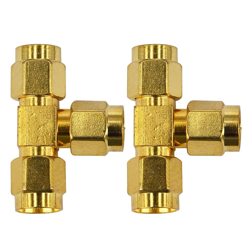 SMAメスto Double SMAオスプラグRF同軸T型コネクタゴールドトーン高品質クイックUSA Shipping並行輸入 SMA 2分配 T型 プラグ SMA (オス)- SMA (メス)x2COMON SMA