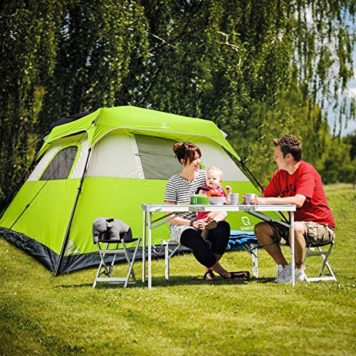 QOMOTOP Camping Tent, 8 Person Instant Set Up Within 1 Minute Tent Equipped with Rain-Fly and Carry Bag, Cabin Style Tent, Green