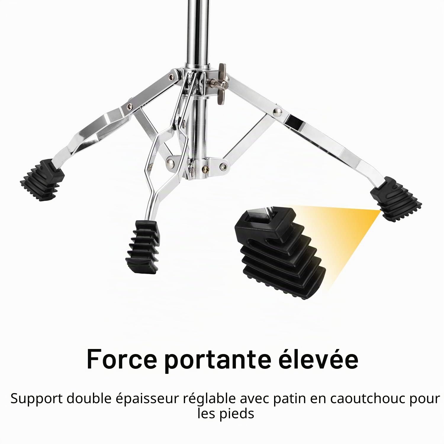 Pied de Caisse Donner Drum Stand claire réglable à double renfort avec support de baguette, convient pour 10'' - 14'' caisse claire/pad de batterie
