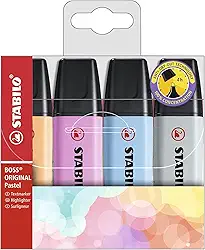 Marcador de Texto, Stabilo Boss Pastel, Estojo com 4 Unidades, Multicor (Novas Cores)
