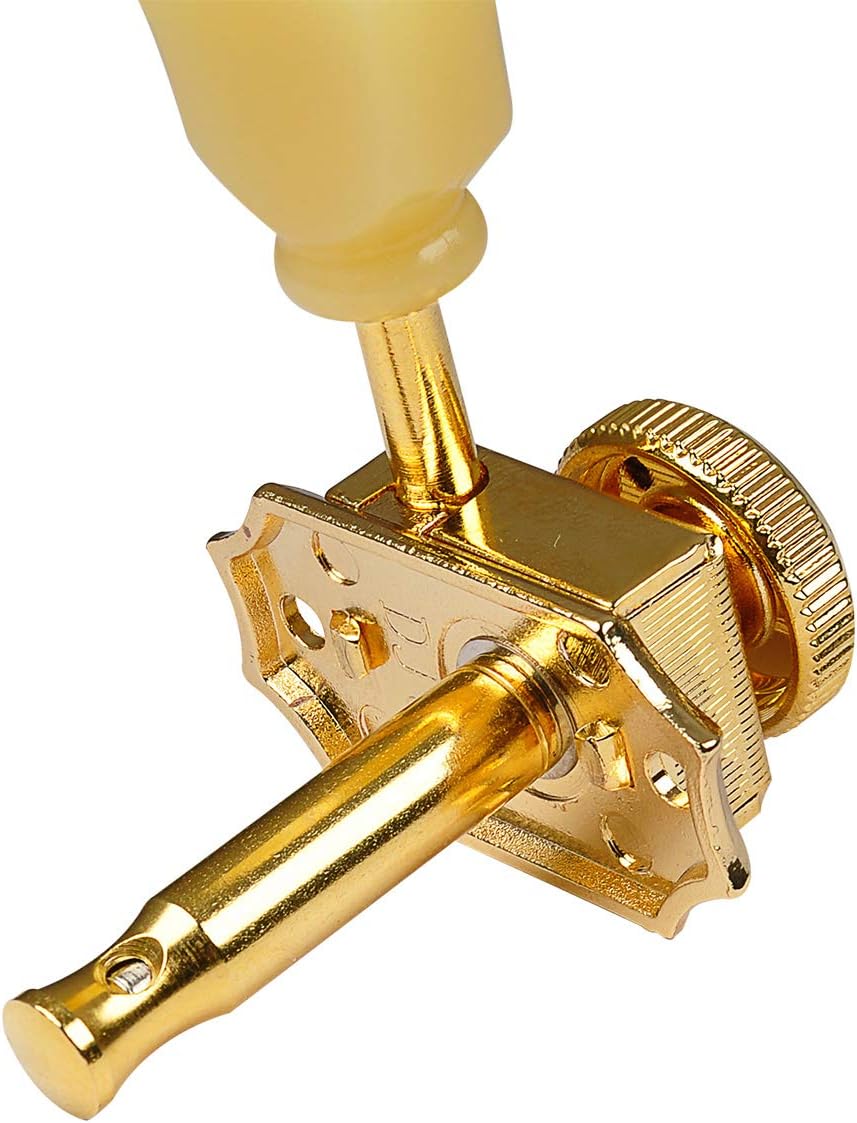 Musiclily Pro Vintage Style 3L+3R Guitar Locking Tuners String Tuning Pegs Keys Machine Heads Set for Les Paul Style Electric or Acoustic Guitar, Gold with Cream Keystone Button
