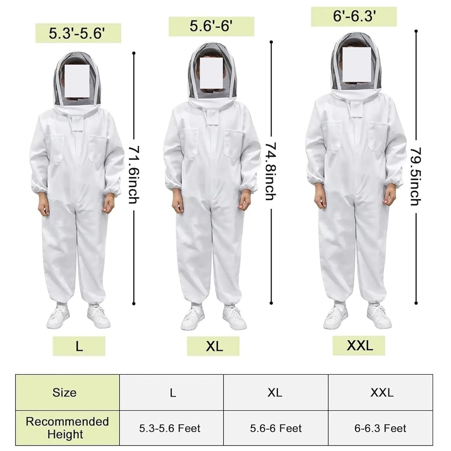 Beekeeping, Full-Body Beekeeping Suit, Including Face Mask and Bee Protect, White, Unisex,for Beekeepers(White_L)