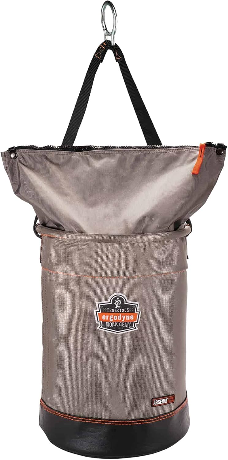 Ergodyne Arsenal 5973 Large Nylon Hoist Bucket Tool Bag - D-Rings, Zipper Top, Gray