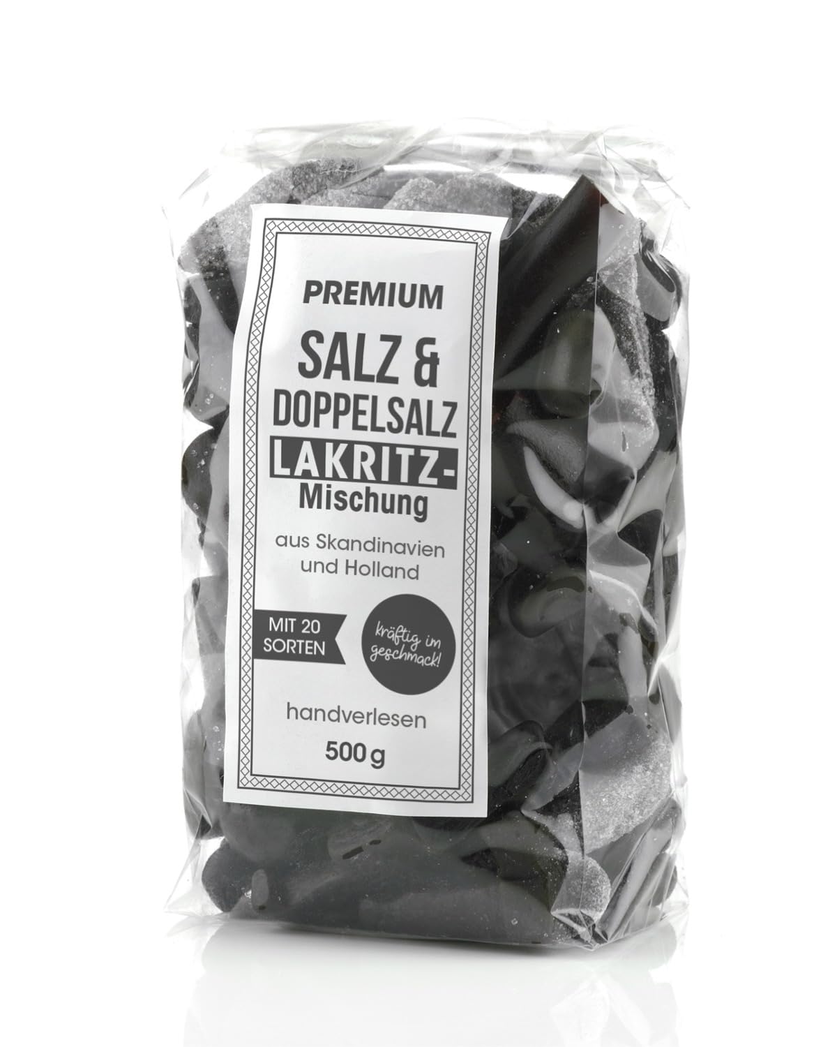 Salzige 500g Premium Lakritzmischung. Salzig und Doppelsalz. Handverlesene Lakritz-Spezialitäten aus Skandinavien und Holland. Als Geschenk oder zum selbst genießen