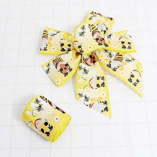 Miniatura 4 de 6 rollos de cinta de abeja de 30 yardas, cinta de borde con cable, cinta de miel para envoltura de manualidades de primavera y verano, rayas de 2.5